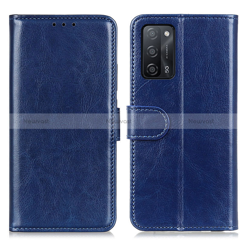 Leather Case Stands Flip Cover Holder M07L for Oppo A53s 5G Blue