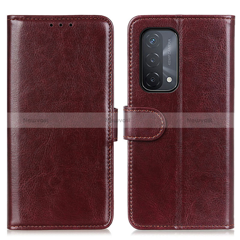 Leather Case Stands Flip Cover Holder M07L for Oppo A54 5G Brown