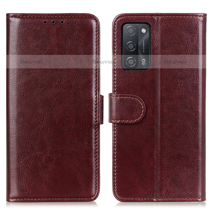 Leather Case Stands Flip Cover Holder M07L for Oppo A55 5G Brown