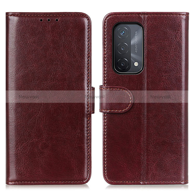 Leather Case Stands Flip Cover Holder M07L for Oppo A74 5G Brown