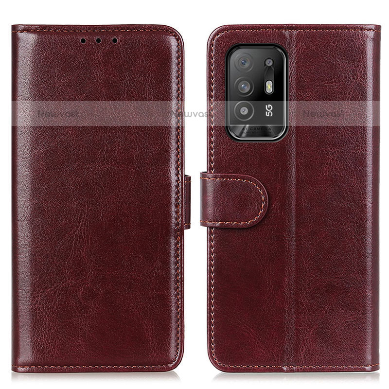 Leather Case Stands Flip Cover Holder M07L for Oppo A95 5G Brown