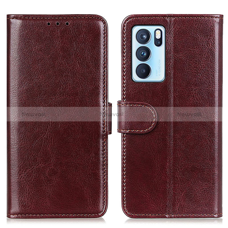 Leather Case Stands Flip Cover Holder M07L for Oppo Reno6 Pro 5G India Brown