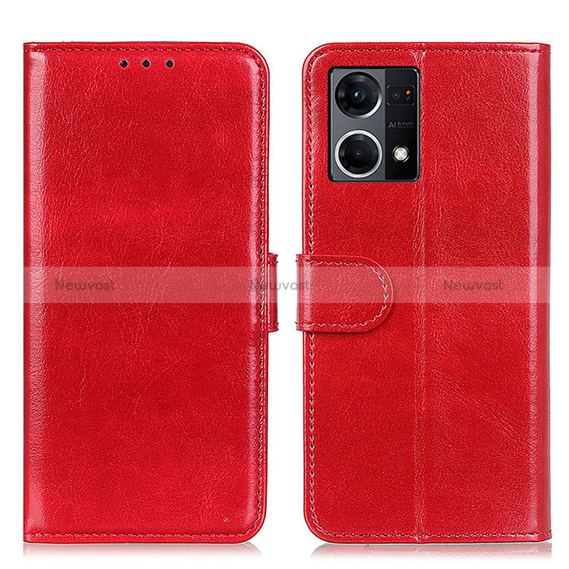 Leather Case Stands Flip Cover Holder M07L for Oppo Reno8 4G Red