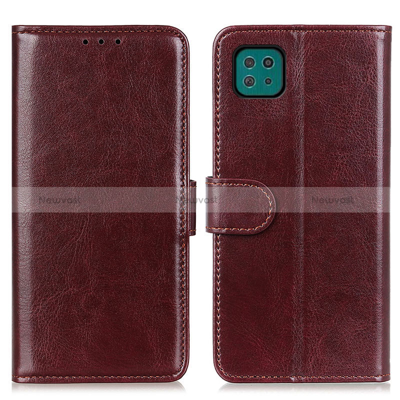 Leather Case Stands Flip Cover Holder M07L for Samsung Galaxy A22 5G Brown