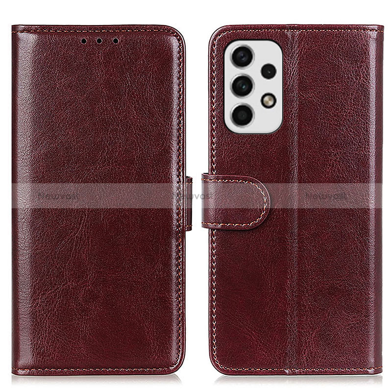 Leather Case Stands Flip Cover Holder M07L for Samsung Galaxy A23 4G Brown