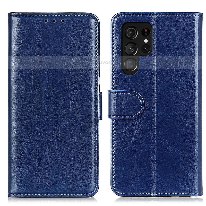 Leather Case Stands Flip Cover Holder M07L for Samsung Galaxy S22 Ultra 5G Blue