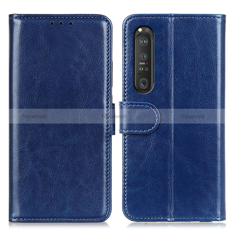 Leather Case Stands Flip Cover Holder M07L for Sony Xperia 1 III Blue