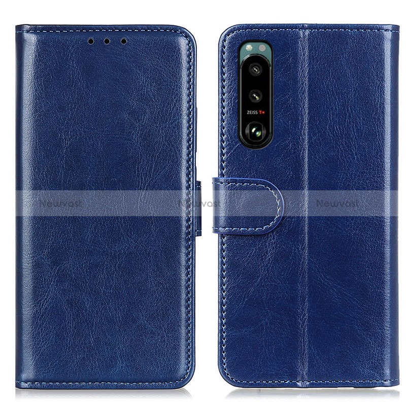 Leather Case Stands Flip Cover Holder M07L for Sony Xperia 5 III SO-53B Blue