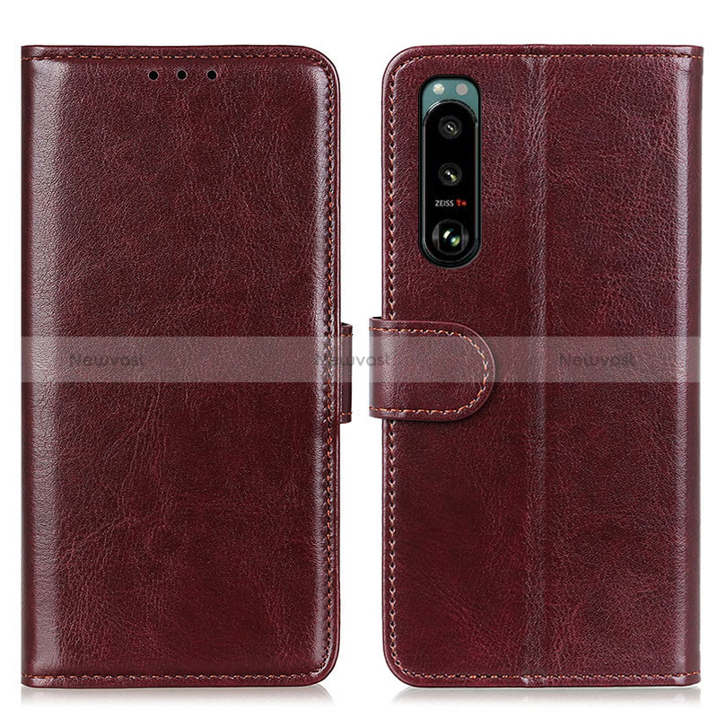 Leather Case Stands Flip Cover Holder M07L for Sony Xperia 5 III SO-53B Brown