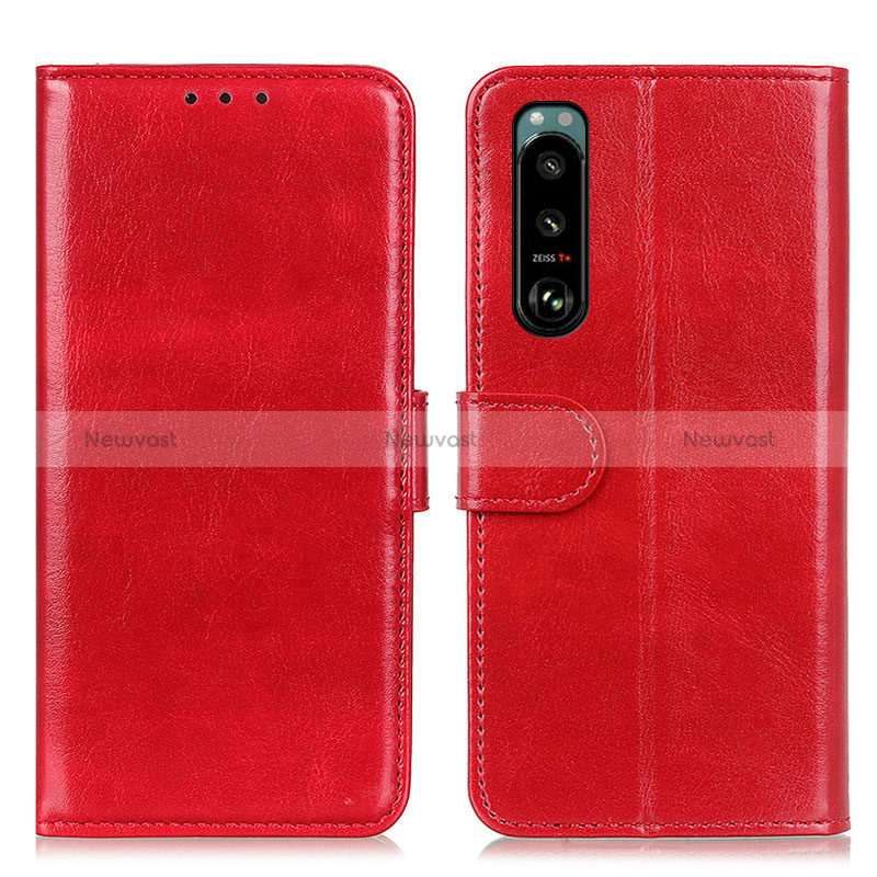 Leather Case Stands Flip Cover Holder M07L for Sony Xperia 5 III SO-53B Red