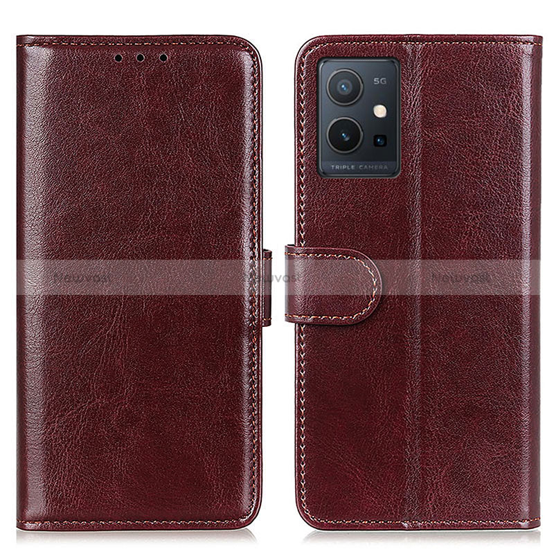 Leather Case Stands Flip Cover Holder M07L for Vivo Y55s 5G Brown