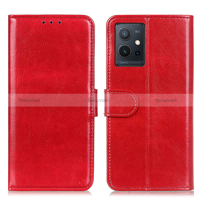Leather Case Stands Flip Cover Holder M07L for Vivo Y55s 5G Red