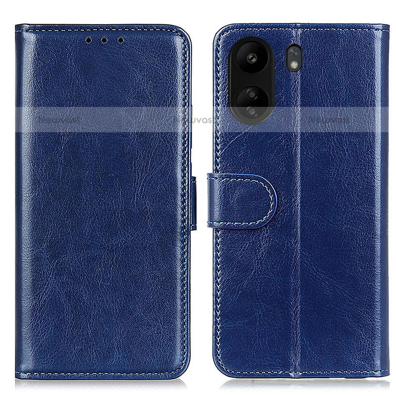 Leather Case Stands Flip Cover Holder M07L for Xiaomi Poco C65 Blue