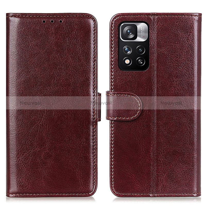 Leather Case Stands Flip Cover Holder M07L for Xiaomi Poco X4 NFC Brown