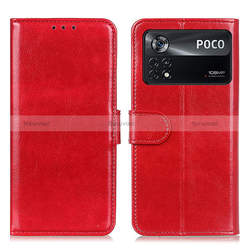 Leather Case Stands Flip Cover Holder M07L for Xiaomi Poco X4 Pro 5G Red