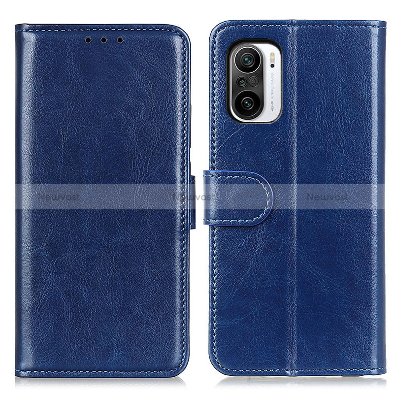 Leather Case Stands Flip Cover Holder M07L for Xiaomi Redmi K40 Pro+ Plus 5G Blue