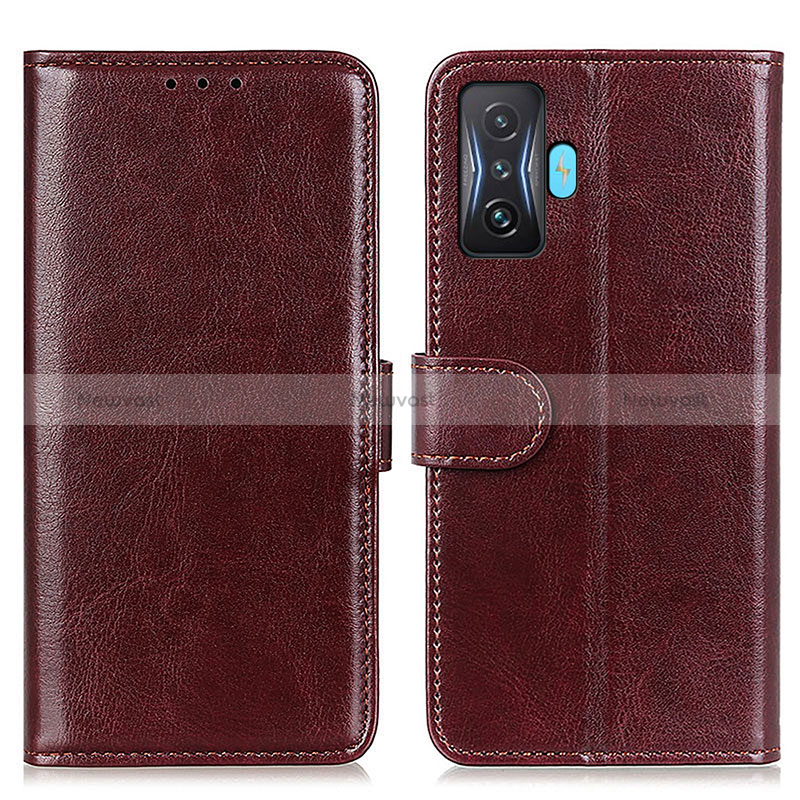 Leather Case Stands Flip Cover Holder M07L for Xiaomi Redmi K50 Gaming AMG F1 5G Brown