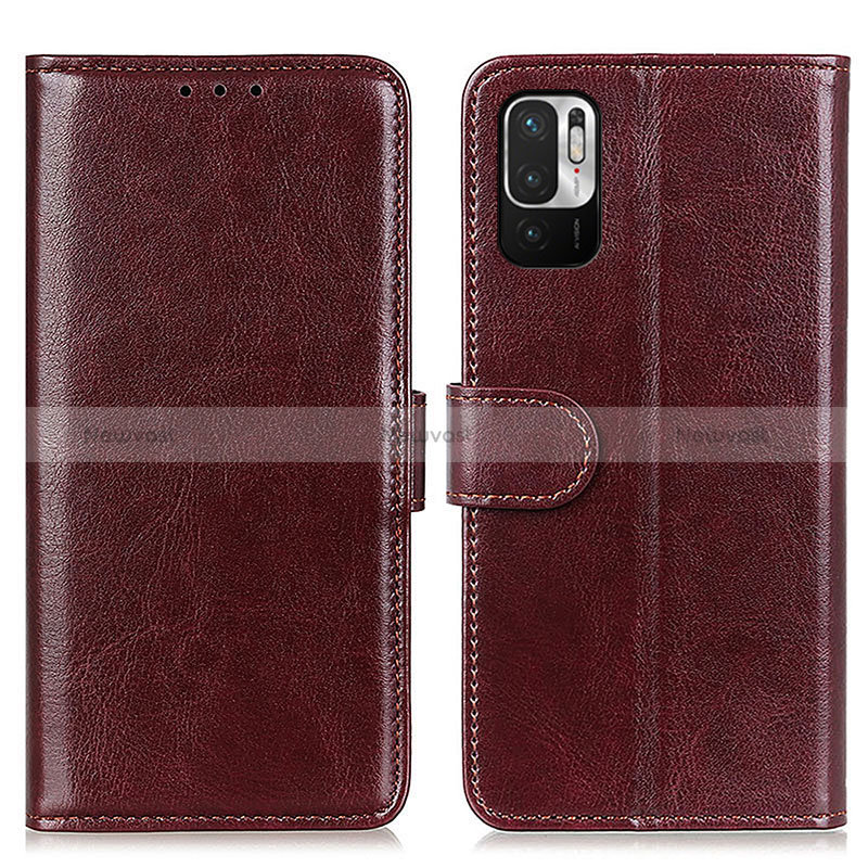 Leather Case Stands Flip Cover Holder M07L for Xiaomi Redmi Note 10 JE 5G Brown