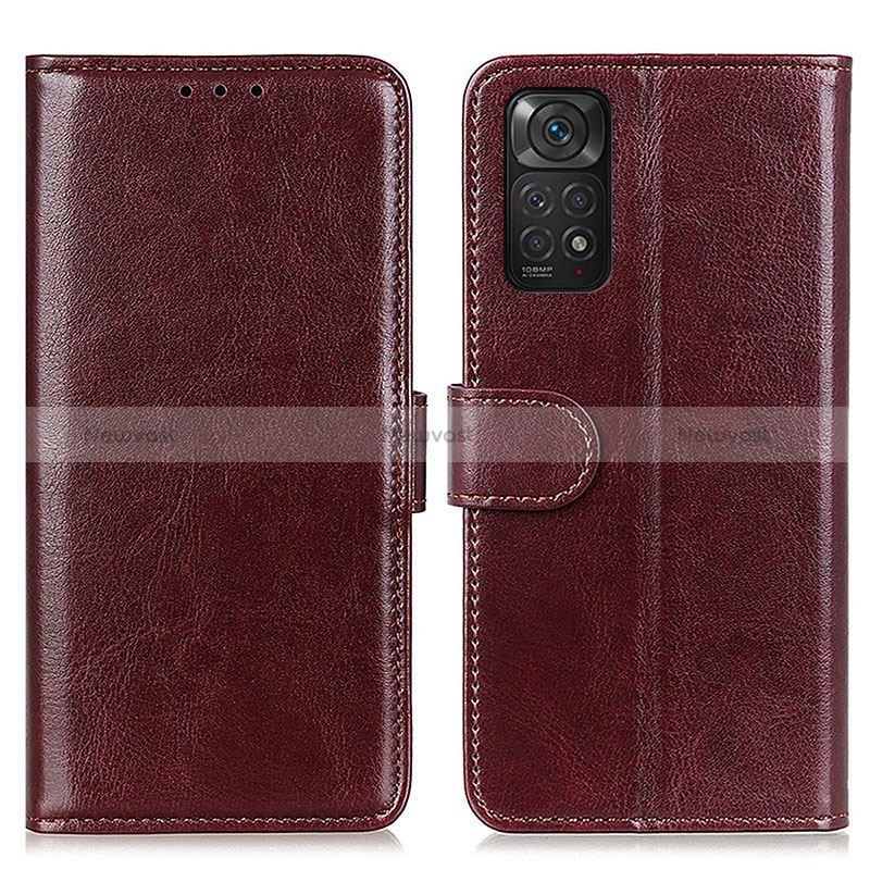 Leather Case Stands Flip Cover Holder M07L for Xiaomi Redmi Note 11S 4G Brown