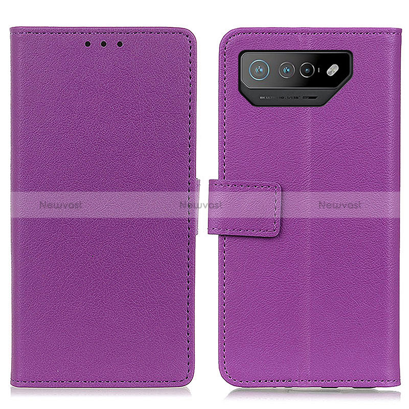 Leather Case Stands Flip Cover Holder M08L for Asus ROG Phone 7 Pro Purple