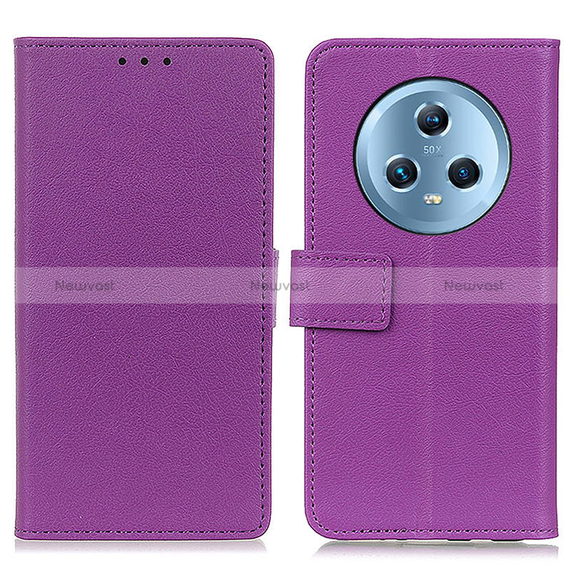 Leather Case Stands Flip Cover Holder M08L for Huawei Honor Magic5 5G Purple