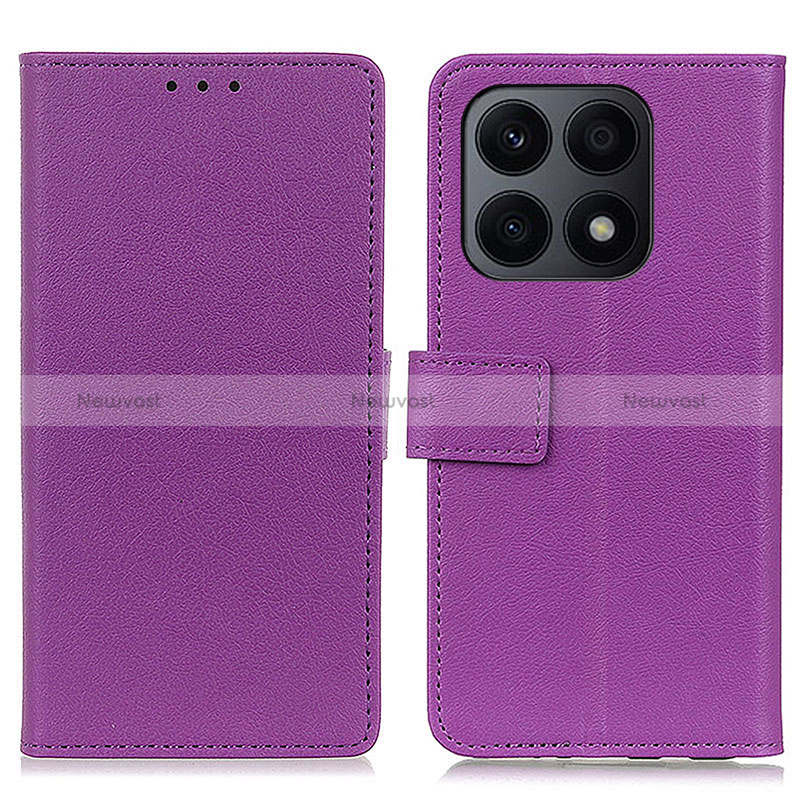 Leather Case Stands Flip Cover Holder M08L for Huawei Honor X8a 4G Purple