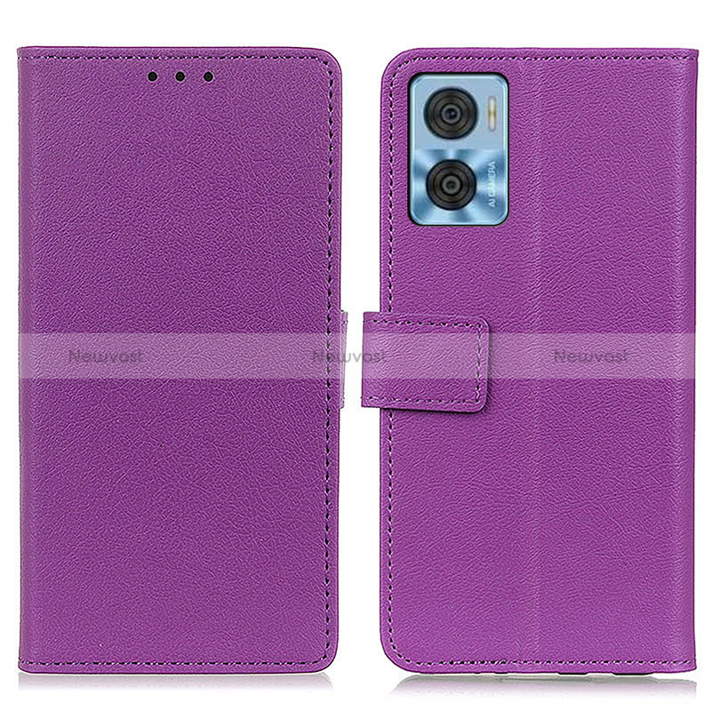 Leather Case Stands Flip Cover Holder M08L for Motorola Moto E22 Purple