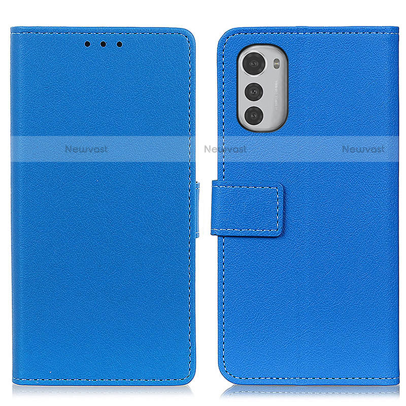 Leather Case Stands Flip Cover Holder M08L for Motorola Moto E32 Blue