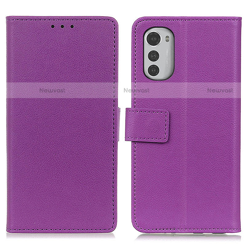 Leather Case Stands Flip Cover Holder M08L for Motorola Moto E32 Purple