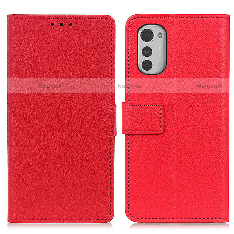 Leather Case Stands Flip Cover Holder M08L for Motorola Moto E32 Red