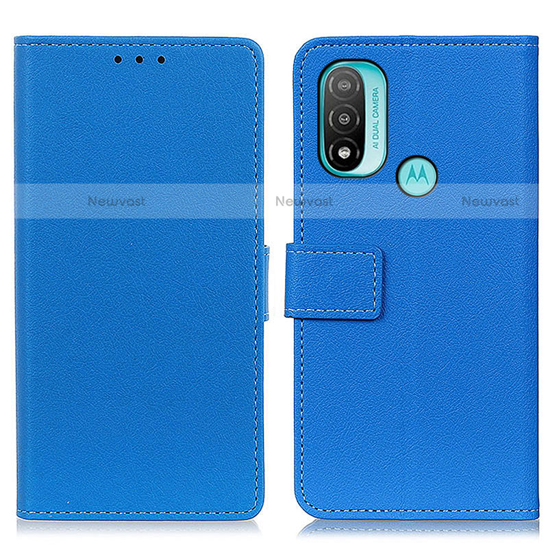 Leather Case Stands Flip Cover Holder M08L for Motorola Moto E40 Blue