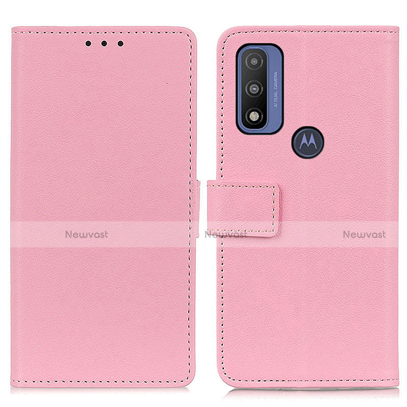 Leather Case Stands Flip Cover Holder M08L for Motorola Moto G Pure Pink