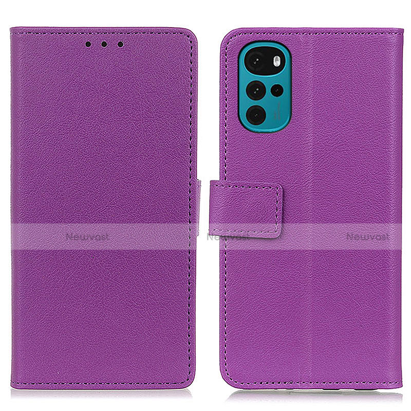 Leather Case Stands Flip Cover Holder M08L for Motorola Moto G22 Purple