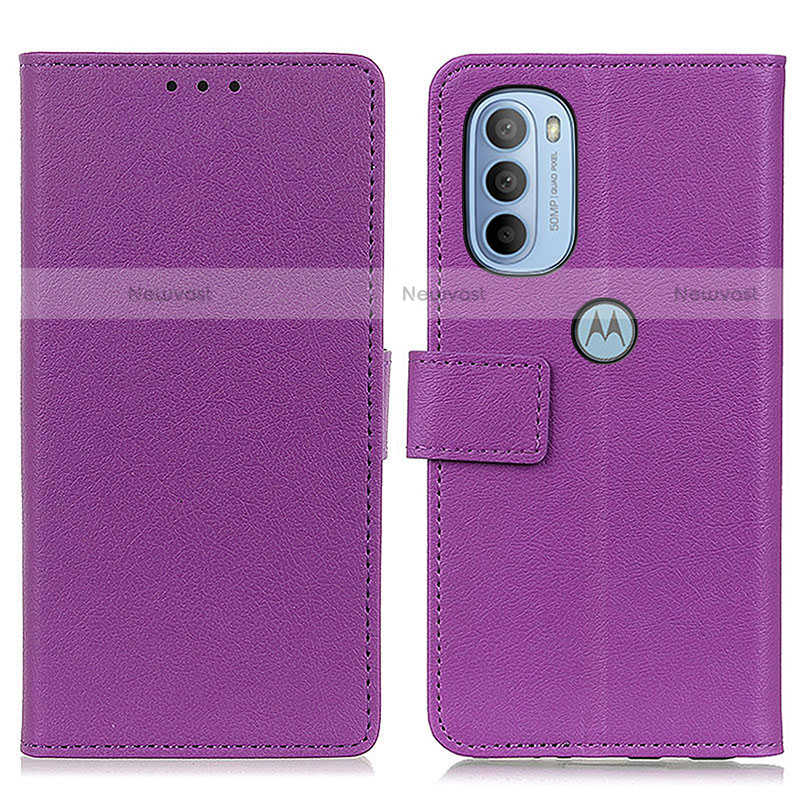 Leather Case Stands Flip Cover Holder M08L for Motorola Moto G31 Purple