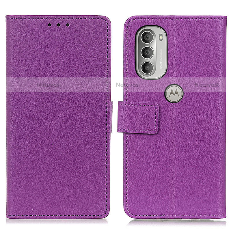 Leather Case Stands Flip Cover Holder M08L for Motorola Moto G51 5G Purple