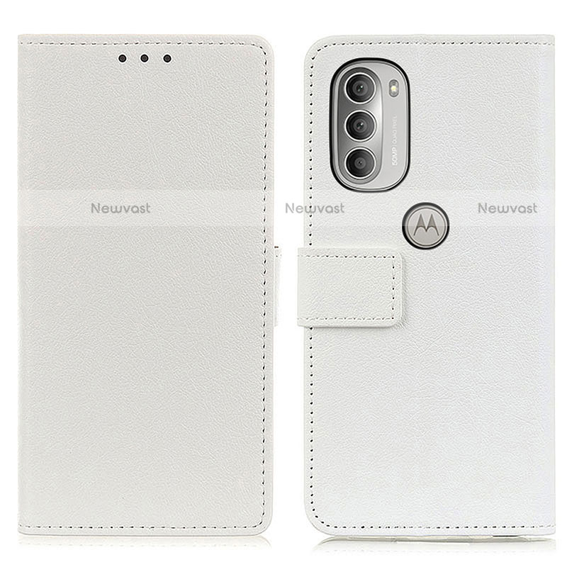 Leather Case Stands Flip Cover Holder M08L for Motorola Moto G51 5G White