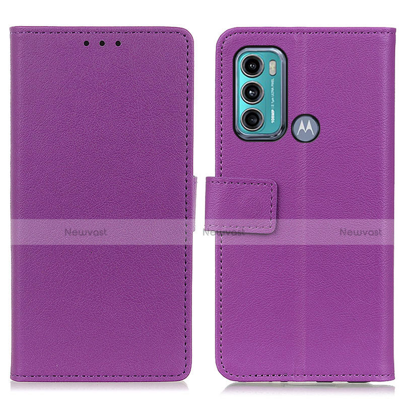 Leather Case Stands Flip Cover Holder M08L for Motorola Moto G60 Purple