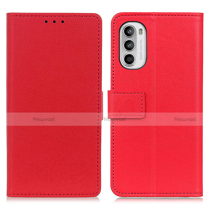 Leather Case Stands Flip Cover Holder M08L for Motorola Moto G71s 5G Red