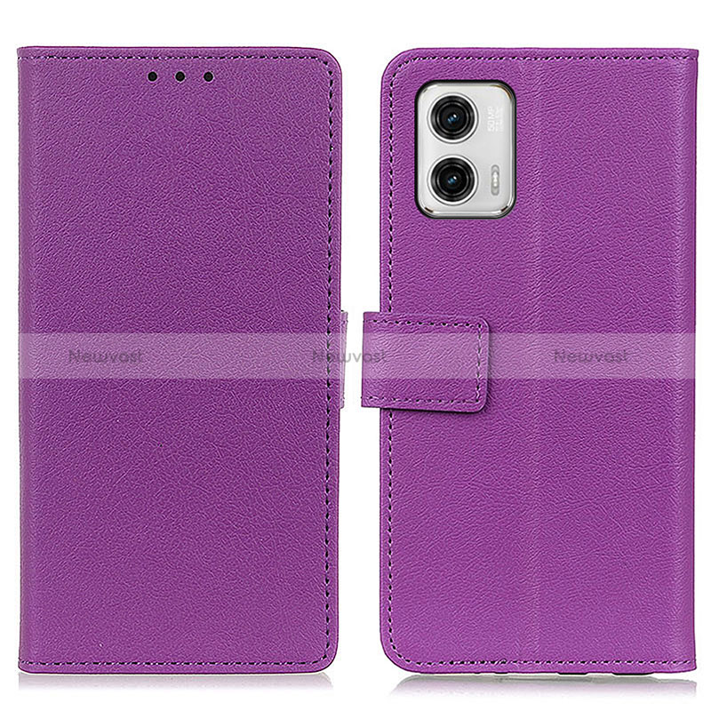 Leather Case Stands Flip Cover Holder M08L for Motorola Moto G73 5G Purple