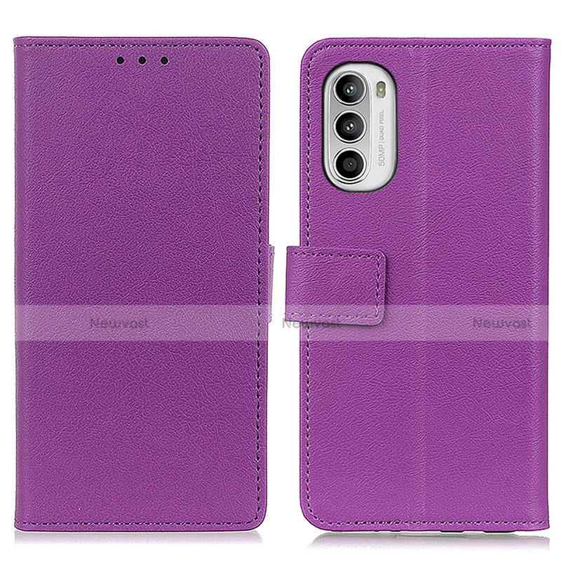 Leather Case Stands Flip Cover Holder M08L for Motorola Moto G82 5G Purple