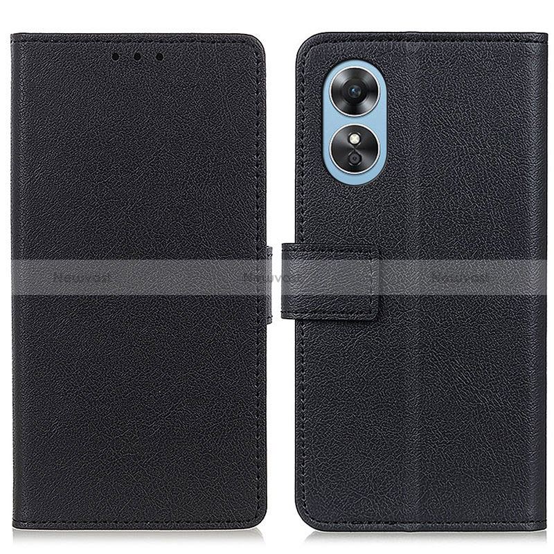 Leather Case Stands Flip Cover Holder M08L for Oppo A17 Black