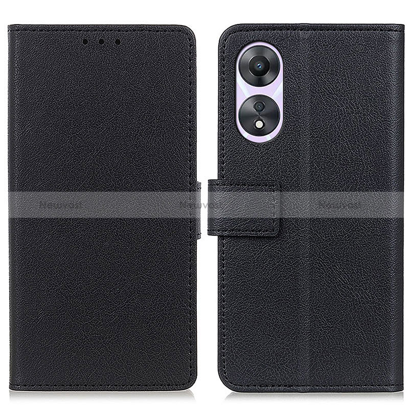 Leather Case Stands Flip Cover Holder M08L for Oppo A18 Black