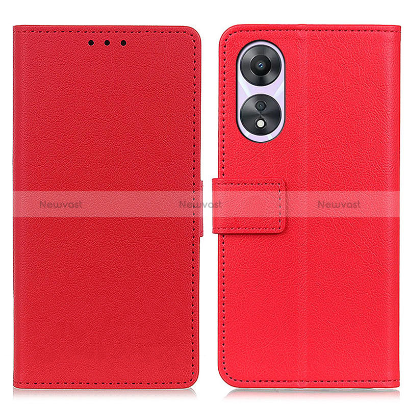 Leather Case Stands Flip Cover Holder M08L for Oppo A18 Red