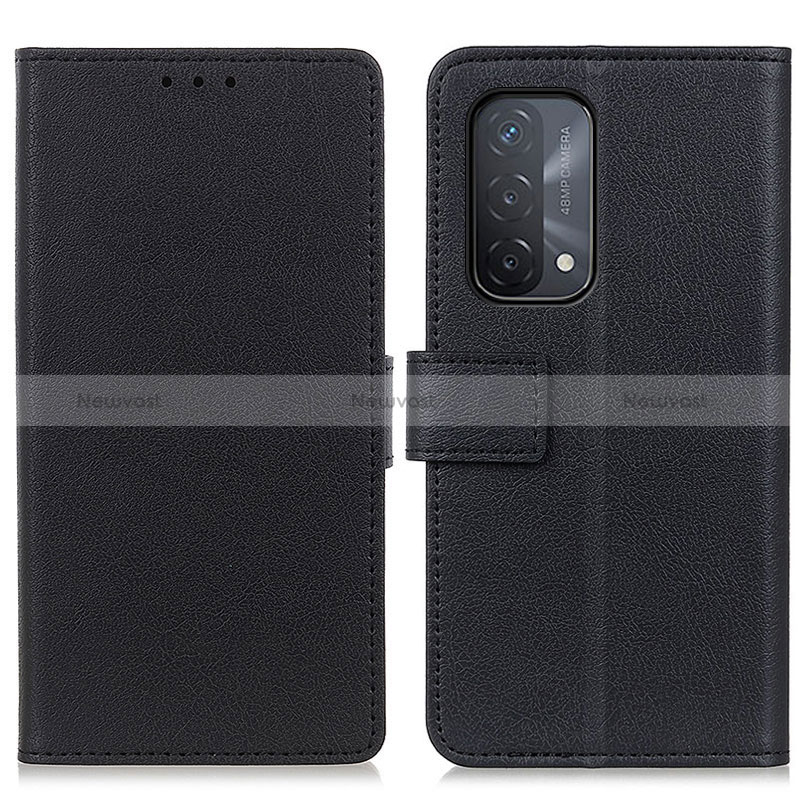 Leather Case Stands Flip Cover Holder M08L for Oppo A54 5G Black