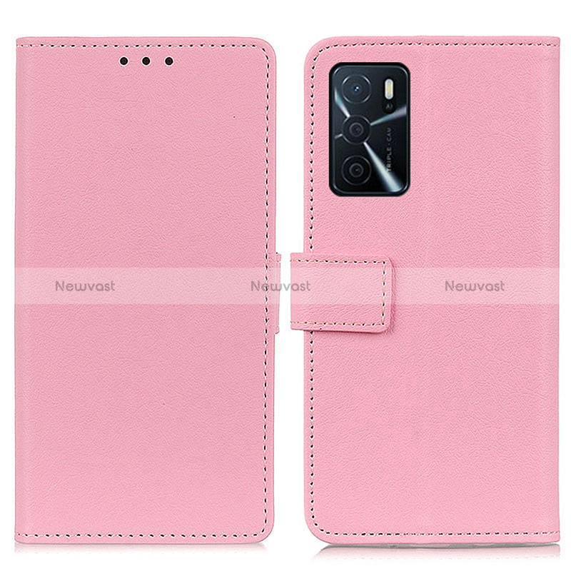 Leather Case Stands Flip Cover Holder M08L for Oppo A54s Pink