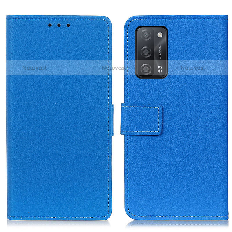 Leather Case Stands Flip Cover Holder M08L for Oppo A55 5G Blue