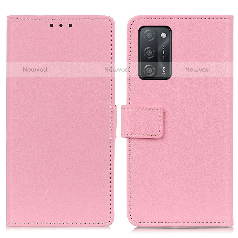 Leather Case Stands Flip Cover Holder M08L for Oppo A55 5G Pink