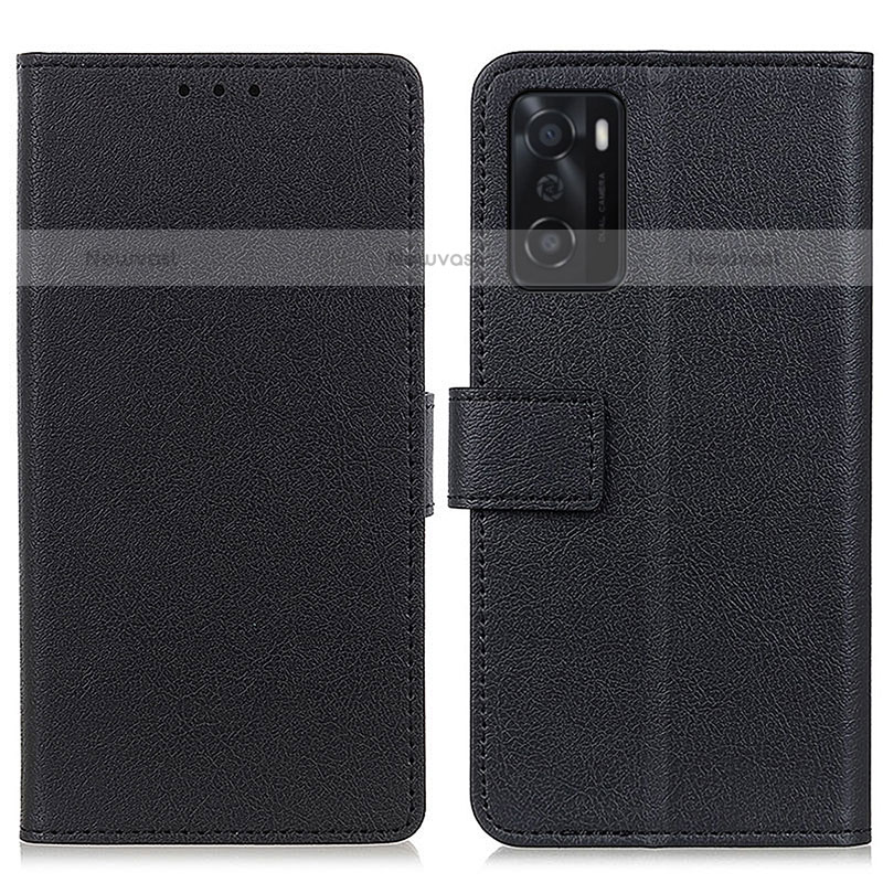 Leather Case Stands Flip Cover Holder M08L for Oppo A55S 5G Black