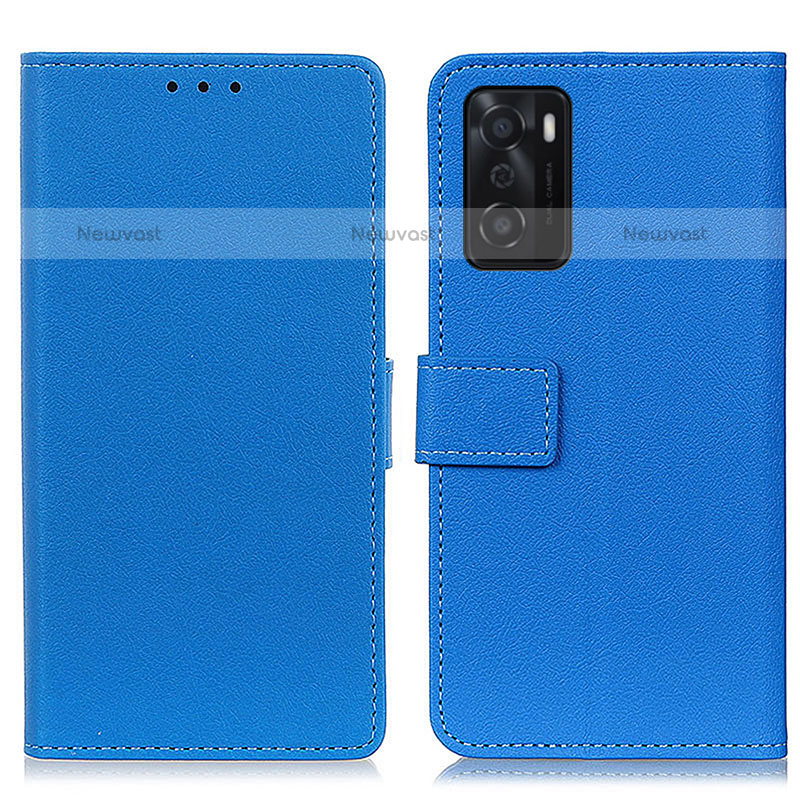 Leather Case Stands Flip Cover Holder M08L for Oppo A55S 5G Blue