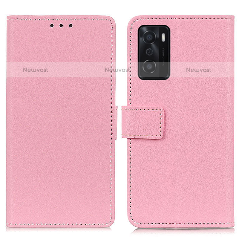 Leather Case Stands Flip Cover Holder M08L for Oppo A55S 5G Pink